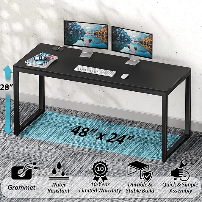 SHW 48-Inch Commercial-Grade Office Computer Desk, Black