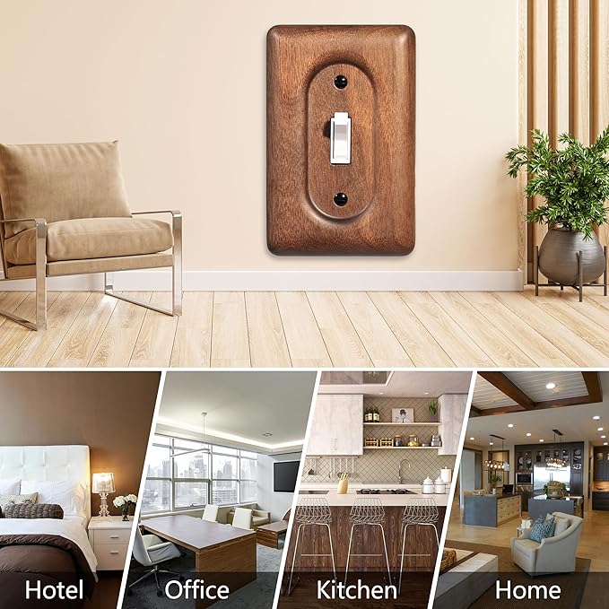 Solid Walnut Light Switch Cover Decorative Single Toggle Wall Plate for Rustic Contemporary Interiors