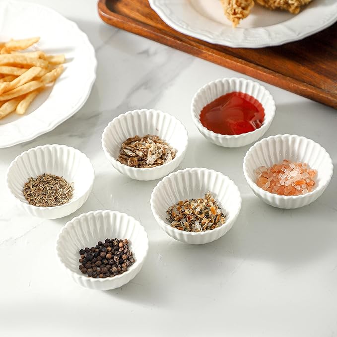UIBFCWN 12 Pack 1.3Oz Soy Sauce Dish Ceramic, White Dipping Sauce Bowls/Dishes, Small Dipping Cups for Sushi Ketchup Olive Oil Side Dishes, Mini Dip Bowls for Charcuterie Boards - 2.7inch