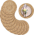 Aneco 12 Pack 13.8-Inch Round Woven Placemats Natural Hand-Woven Boho Rattan Wicker Bulrush Placemat Farmhouse Rustic Braided Table Mats for Dining & Kitchen Decor