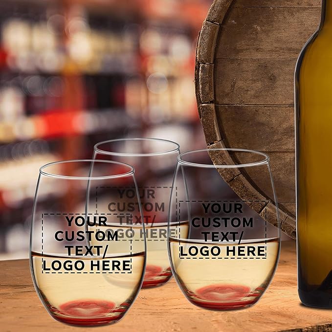 DISCOUNT PROMOS 100 ARC Stemless Wine Glasses Set, 21 oz. - Customizable Text, Logo - Chardonnay, Cabernet, Merlot, Sauvignon - Red