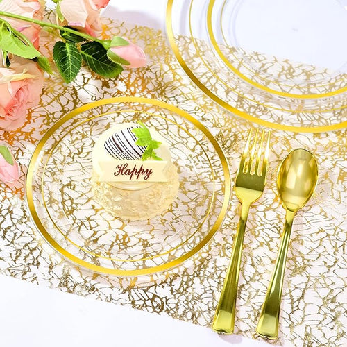 200 PCS Clear Gold Plastic Plates, Gold Rimmed Disposable Party Plates Include 100 Dinner Plate and 100 Dessert Plate Perfect for Party, Holiday, Birthday, Wedding