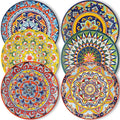 6-piece Bohemian plates, 8-inch main course plates, suitable for serving beef, lamb chops, turkey, and various main dishes; safe for microwave, oven, and dishwasher use