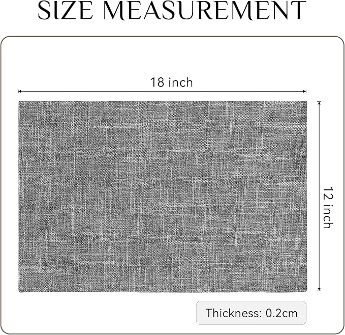 Softalker Faux Linen Placemats Set of 6-12 x 18 Inch, Heat Resistant Double Layered Durable Burlap Farmhouse Place Mats, Non-Slip Washable Rustic Table Mats for Dining, Kitchen, Party（Light Grey