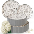 Trendables Disposable Plates For Party Supplies | Black Floral Plastic Plates For Wedding 200 Pcs - 100 X 8 & 100 X 10 Dinner Plate Sets | Floral Plate Set Disposable Plastic Dinnerware Sets
