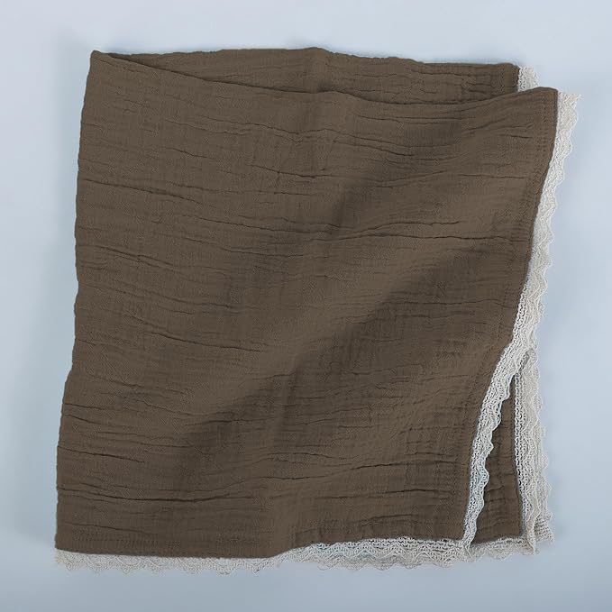 FINGERCRAFT Dinner Cloth Napkin Cotton Muslin Double Gauze 12 Pack with Classic Lace for Everyday Use, Wedding, Party, Christmas, Easter Napkins Cloth are Pre Shrunk and Good Absorbency Taupe