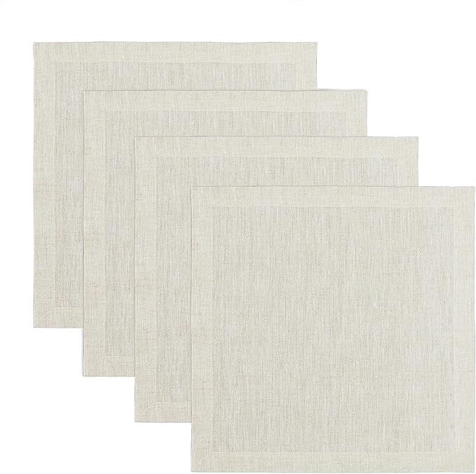 Solino Home Linen Square Placemats Set of 4 - Light Natural Placemats 14 x 14 Inch - 100% Pure Linen Table Mats for Spring, Easter - Athena
