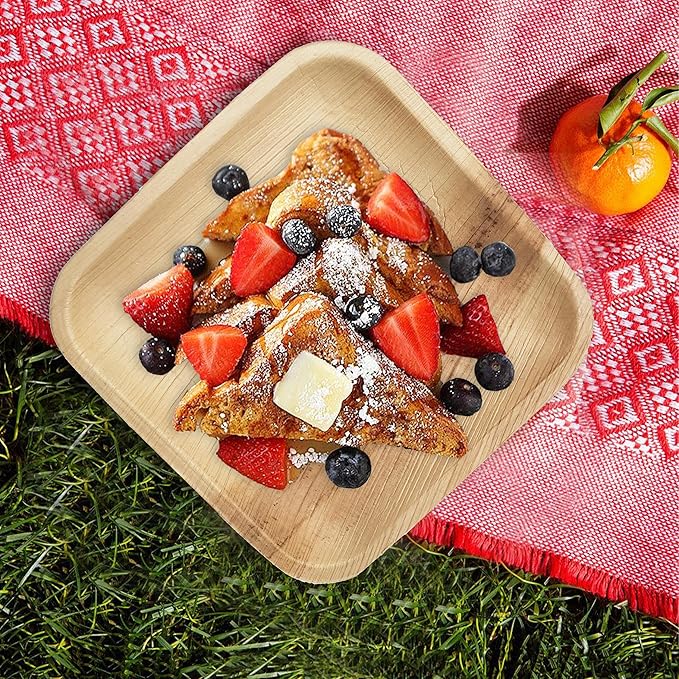 Raj Palm Leaf Plates Bulk [50-Pack] 7" Square Plates(3 CASES - 150 PACK) like Bamboo plates Disposable, Strong, Decorative Compostable Tableware for weddings, Lunch, Dinner, Birthday, Camping