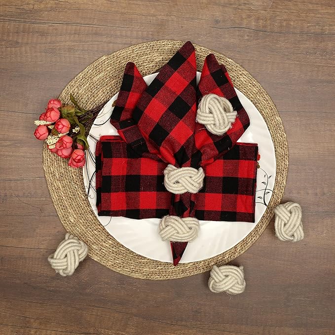 ALPHA Living HOME 8 Pcs Jute Napkin Rings Decorative Napkin Holder Serviette Buckles for Wedding Party Dinner Table Decor Anniversary Birthday Romantic Dinner Holiday, Wedding Daily Use (Off White)