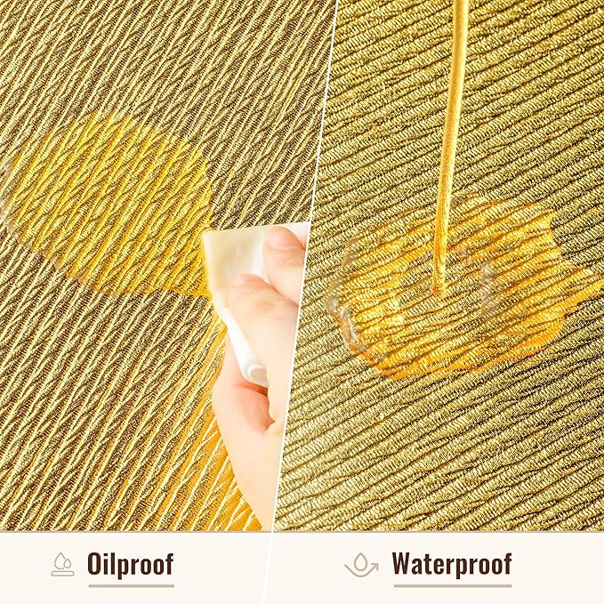 Jovono 15" Faux Leather Big Round Placemats Set of 4 - Washable Heat Resistant Non-Slip Dining Table Mats with Fabric Texture for Kitchen Home Party Wedding Decor, Gold