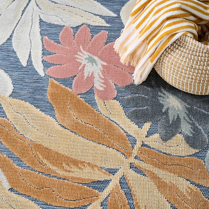 Nourison Home Suncoast Denim Multi 9' x 12' Area Rug - Easy Clean, Non Shedding, Bed Room, Living Room, Dining Room, Kitchen (9' x 12')
