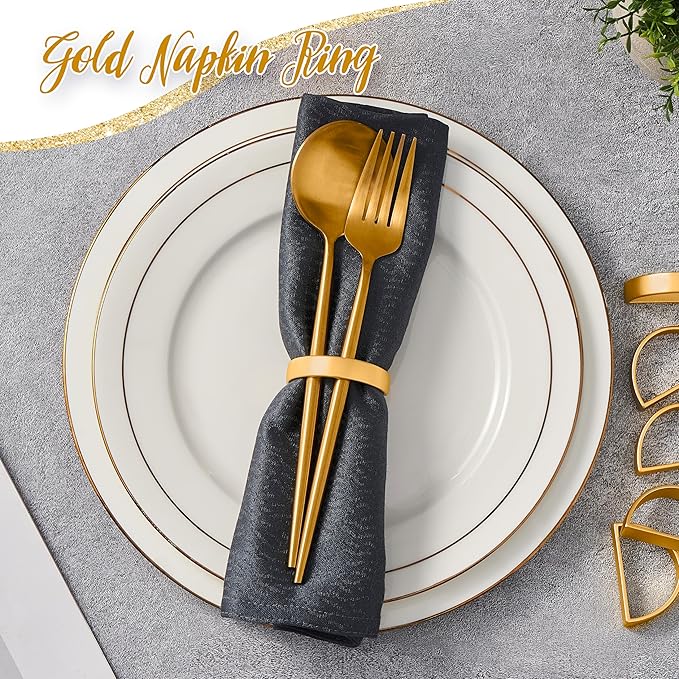 APTWOW 50PCS Gold Napkin Rings, Semicircle Metal Gold Napkin Holder Buckles, Fall Thanksgiving Christmas Napkin Rings for Dinner Table Decor, Wedding, Banquet, Party