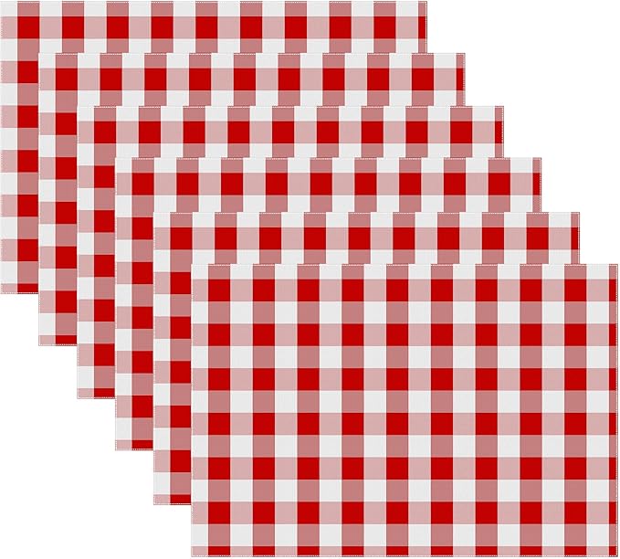 Urban VillaPlacemats for Dining Table 100% Cotton Placemats 14''x20'' Over Sized Tablemats Set of 6Placemats Red/White Buffalo Check Tablemats for Family Dinners Wedding PartiesPlacemats