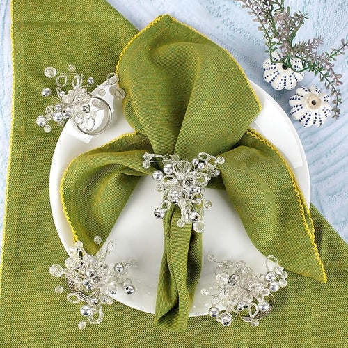 12 Pcs Decorative Beaded Napkin Rings - Elegant Napkin Ring Modern Cloth Napkin Holders for Table Kitchen Dinner Decor Party Wedding Special Occasion Everyday Use (Silver) - ALPHA Living HOME