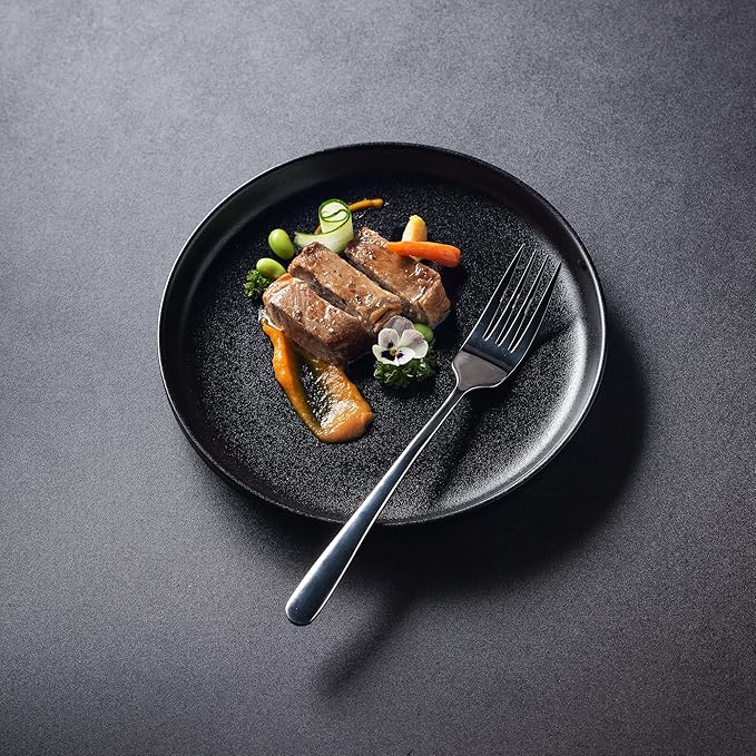 Ceramic Flat Plates Set of 4-8 in - The Dessert, Salad, Appetizer, Small Lunch, etc Plate. Microwave, Oven, and Dishwasher Safe, Scratch Resistant. Kitchen Porcelain Dish-Matte Black