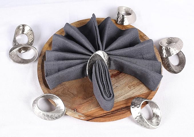 CLEENTABLE Metal Napkin Rings - Mobius Napkin Ring Loop Design - Napkin Ring Holder Set of 12 for Family Dinner, Party, Table, Decorations, Wedding, Banquet, Metallic Adornment (Silver)