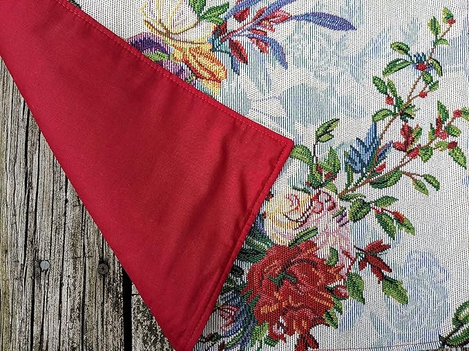 DaDa Bedding Tropical Paradise Floral Blue Roses Placemats - Set of 4 Tapestry Nature Birds Exotic Flowers Botanical Garden Berries - Decorative Linen Woven Kitchen Dining Table Mats - 13” x 19”