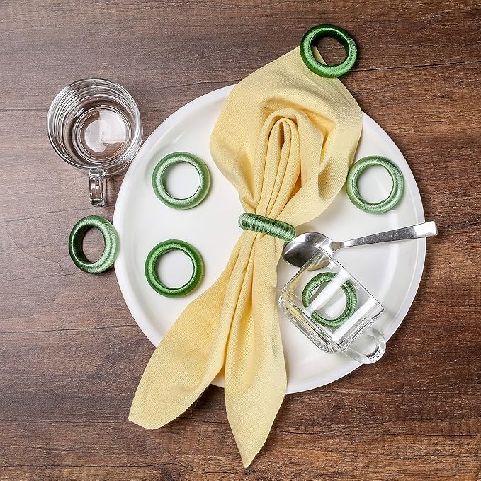 Thread Napkin Ring Set of 24 - Beautiful Elegant Fancy Decorative Napkin Holder for Dining Table Décor, Farmhouse, Wedding, Dinner, Party, Family Gathering, Easter, Everyday Use - Green Combo