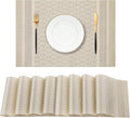 Leetaltree Stardust Yellow Placemats Set of 8 - Heat Resistant Non-Slip Place mats for Dining Table, Washable Durable PVC Vinyl Woven Table Mats（Stardust Yellow, 8）