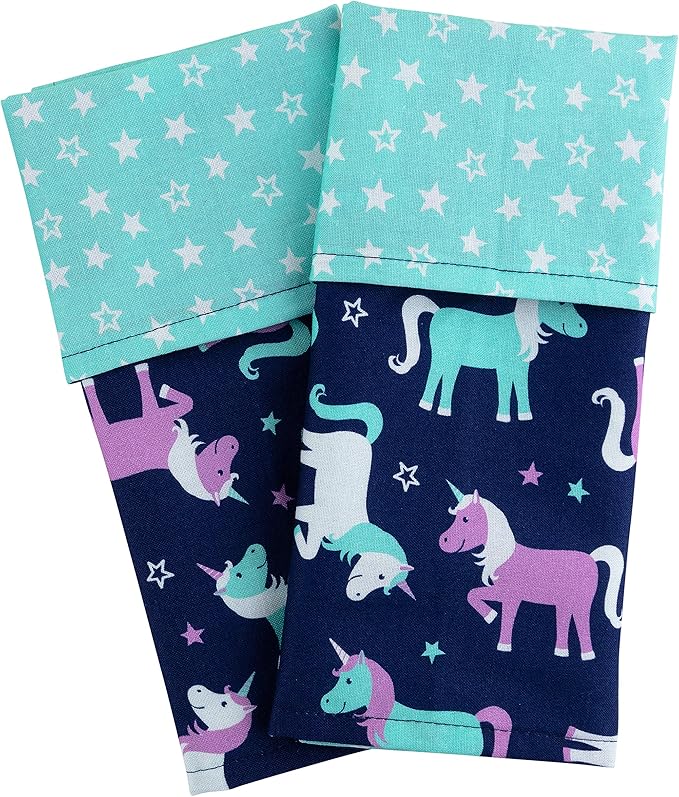 Funkins Reusable Cloth Placemats for Kids & Lunch Boxes | Reusable, Eco-Friendly | 15"x13", 2-ply, Thick, Absorbent, Machine Washable | Set of 2 Placemats (Unicorns)