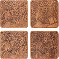 New York Map Coaster by O3 Design Studio, Set Of 4, Sapele Wooden Coaster With City Map, Handmade