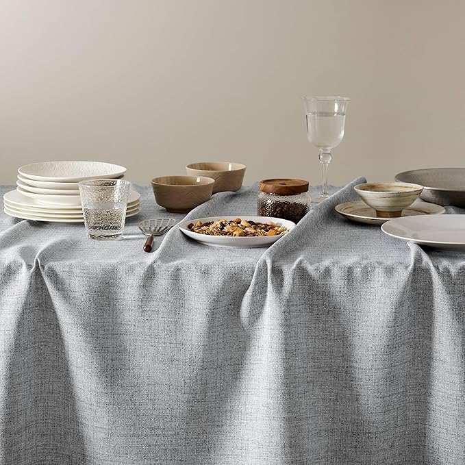 Linen Tablecloth for Rectangle Table 60x104 Inch Grey, Farmhouse Style Grey Tablecloth, Water Resistant Burlap Tablecloths for Dining Table Farmhouse Kitchen