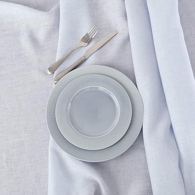 Solino Home Light Blue Linen Tablecloth 60 x 120 Inch - 100% Pure Linen Hemstitch Table Cloth for Rectangle Tables - Classic Hemstitch, Machine Washable Tablecloth for Winter, Spring, Easter