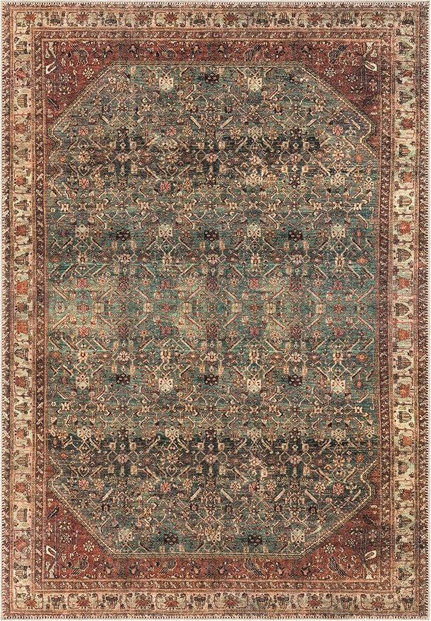 Keen Home Design 4x6 Rug - Machine Washable Area Rug with Non-Slip Backing, Ideal for Living Room, Dining Room, Bedroom - Vintage, Easy Clean, Durable, Low Pile Rug - (4' x 6')