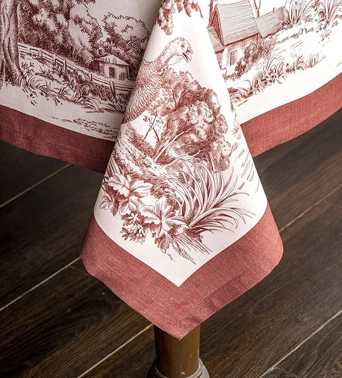 Maison d' Hermine Table Cloth Square Table 100% Cotton 60 x 60 Inches Fall Tablecloth Reusable Everyday Use for Thanksgiving Christmas Decorations Dining Farmhouse Party (Holy Jouy - Brown)