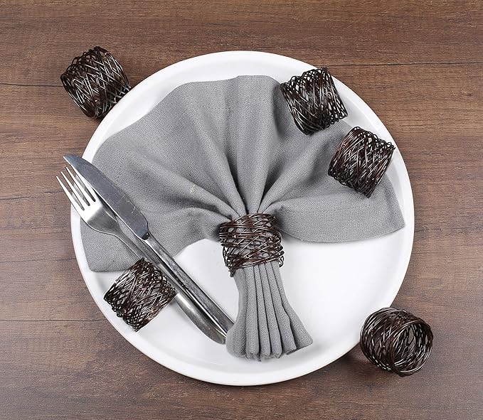 ALPHA Living HOME Heavyduty Napkin Rings - 12-Piece Elegant Mesh Metal Napkin Holders, Serviette Rings for Dining Table, Party Decoration, Weddings - Vintage Rustic Farmhouse Table Decor (Bronze)