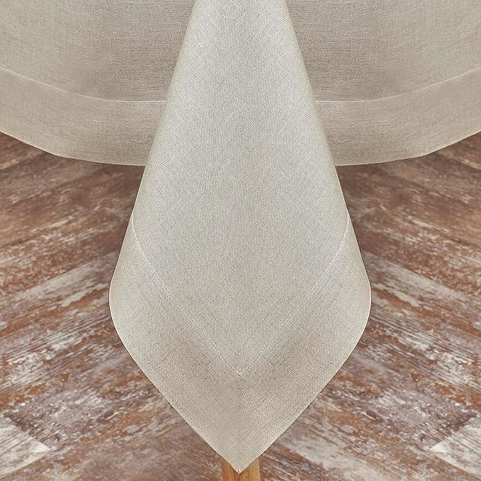 D'Moksha Homes Linen Natural Tablecloth 60 x 90 Inch - 100% Pure Linen Rectangular Tablecloth - Machine Washable Table Cloth for Valentines, Spring, Easter