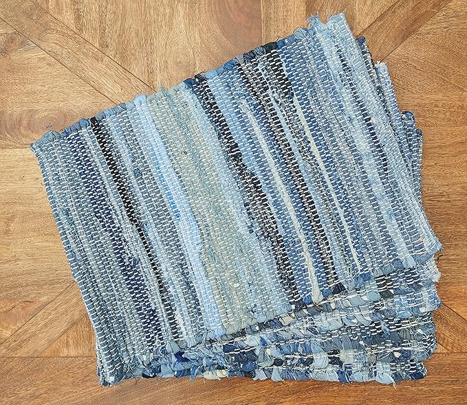 C&F Home Denim Rag Blue Rectangle Thick Placemats Set of 4 Farmhouse Country Boho Vintage Table Mats for Kitchen Dining Home Decor Fourth of July Americana Patriotic Independence Day Memorial Day