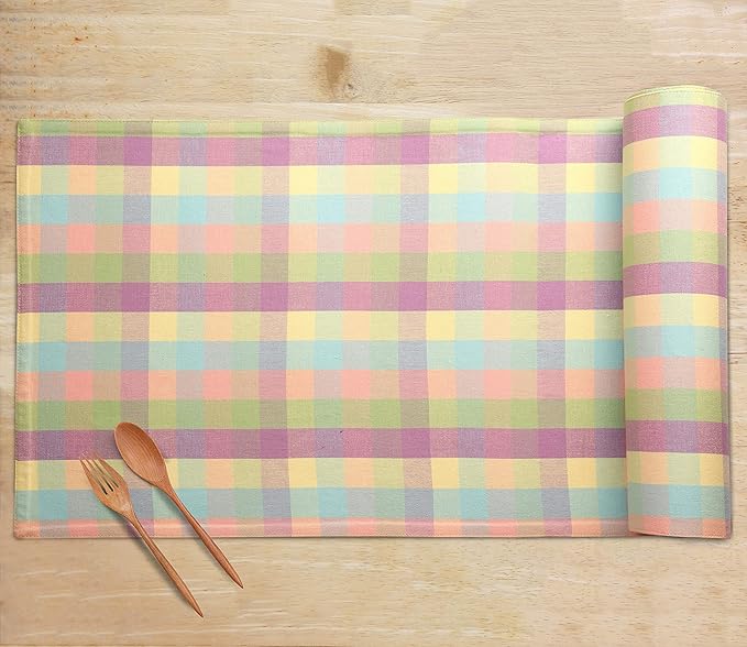 Urban Villa EasterTable RunnerEaster Collection 100% Cotton Fused Table Runner Easter Special Over Sized 14" x72'' Inches Easter Colors Buffalo Check Table Runner Heavier Quality Table Runner