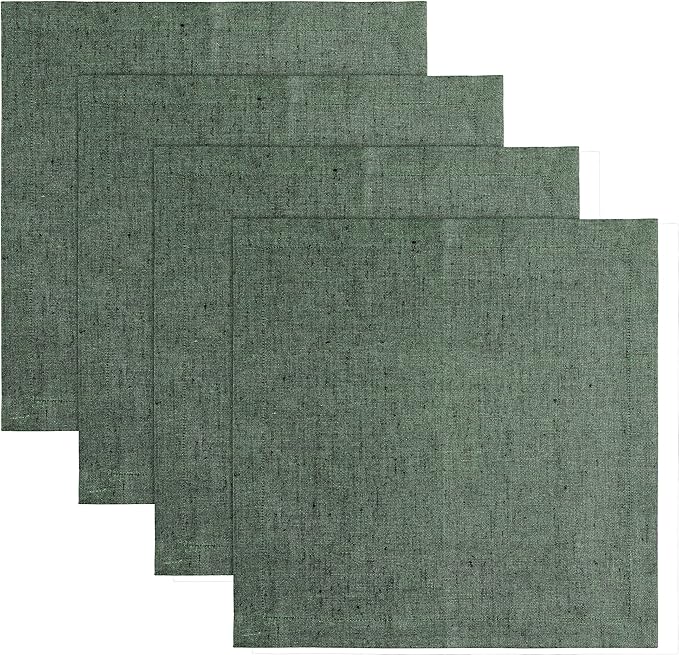 Solino Home Linen Square Placemats Set of 4 - Forest Green Placemats 14 x 14 Inch - 100% Pure Linen Table Mats for Winter, Easter, St Patricks Day - Athena