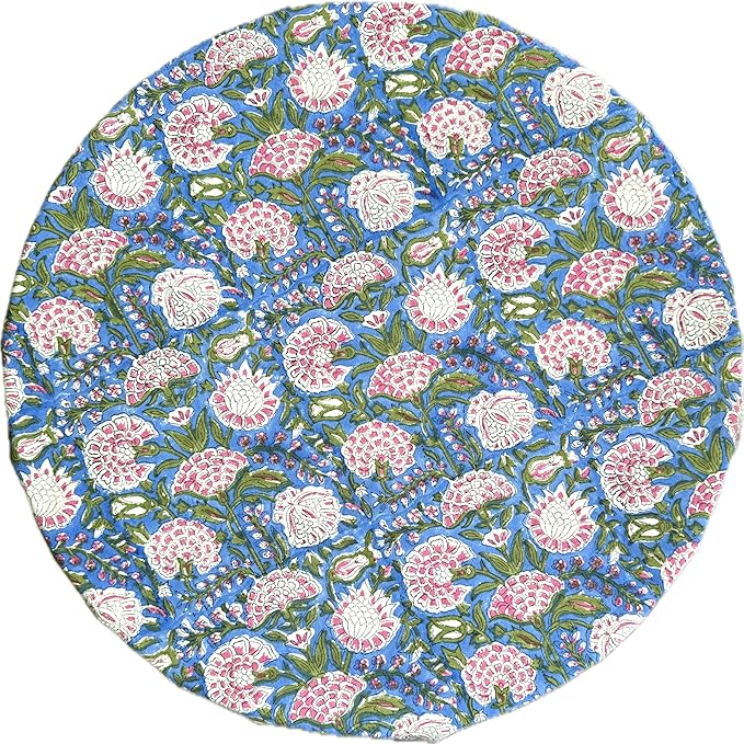 ATOSII Clover Pink 100% Cotton Round Tablecloth, Block Print Floral Table Cloth for Dining, Parties, Weddings, Outdoors, Holidays I 72" Inches, 4 Seater I Grandmillennial Farmhouse Spring Summer