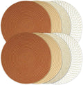 Kochorie Set of 8 Round Woven Cotton Placemats, 13 Inch Boho Table Mats for Kitchen and Dining Table, Farmhouse Heat Resistant Washable Trivets, Fall Thanksgiving Christmas Décor (Mixed Brown)