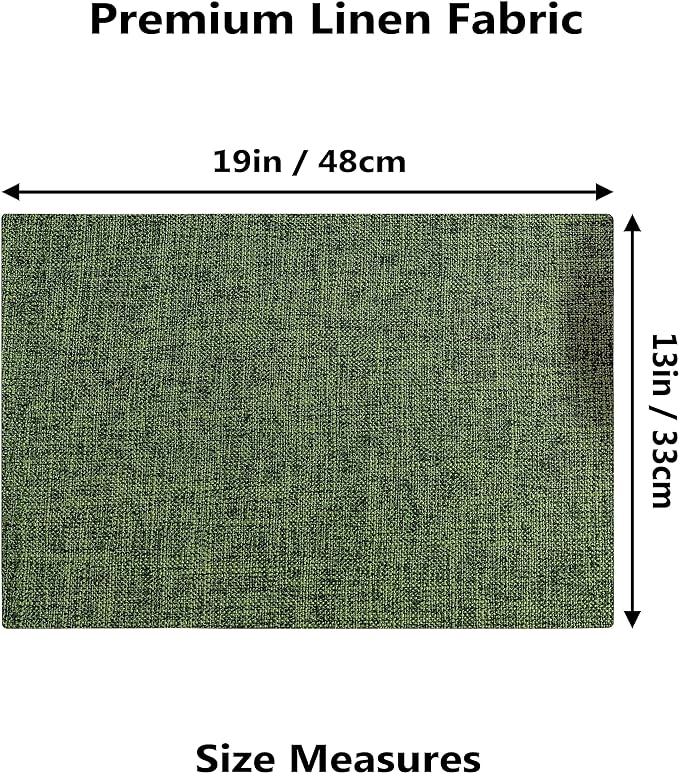 Demetex Dark Green Placemats Set of 8 Decorative Linen Textured Place Mats Heat Resistant Plate Platemats for Cafe Party Banquet Tables, 13x19 inch, Green