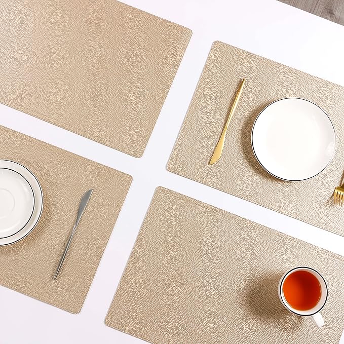 Set of 8 Faux Leather Placemats, PU Table Mats, Waterproof, Stain Resistant, Heat Resistant, Easy to Clean for Kitchen Dining Table,Conference Table