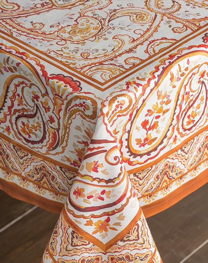 Maison d' Hermine Table Cloth Rectangle Table 100% Cotton 70 x 120 Inches Fall Tablecloth Reusable Everyday Use for Thanksgiving Christmas Decorations Dining Farmhouse Party (Palatial Paisley)