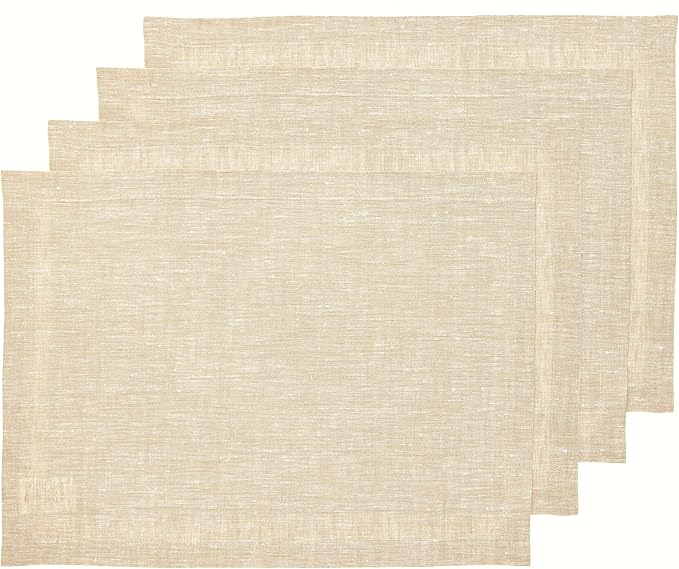 Solino Home Linen Cloth Placemats Set of 4-100% Pure Linen Champagne Beige Placemats 14 x 19 Inch for Spring, Easter - Athena