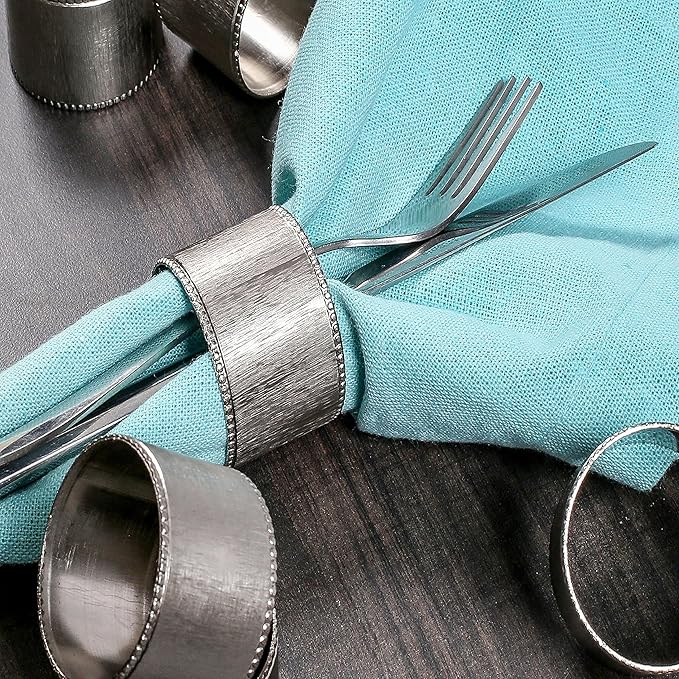 ALPHA Living HOME Silver Napkin Rings Set of 12 Premium, 100% Metal Rust-Resistant Décor - Handcrafted French-Style Metal Holders 2" for Thanksgiving, Christmas, Parties & Everyday Dining
