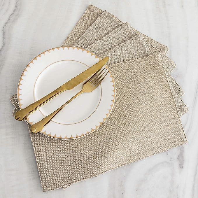 Home Brilliant Placemats Set of 8 Heat Resistant Dining Table Place Mats Plate Mat Cloth Placemats Kitchen Table Mats Indoor Outdoor, Light Linen