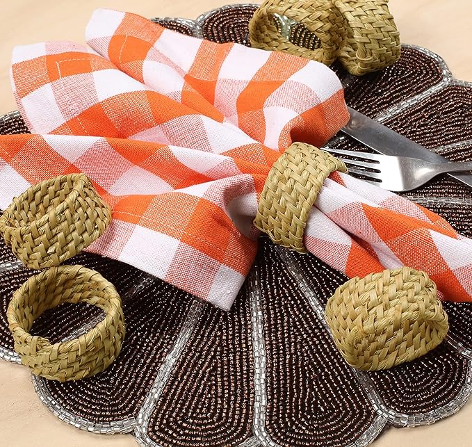 ALPHA Living HOME Rattan Napkin Rings Set of 12 - Handcrafted Cane Serviette Holders for Table Decor, Weddings, Parties, Dinners, Rustic Boho Style Napkin Rings Natural