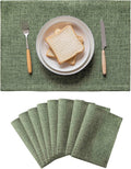 Home Brilliant Linen Cloth Placemats Set of 8 Heat Resistant Dining Table Place Mats Table Mat Kitchen for Wedding Holiday Parties Decor, Green