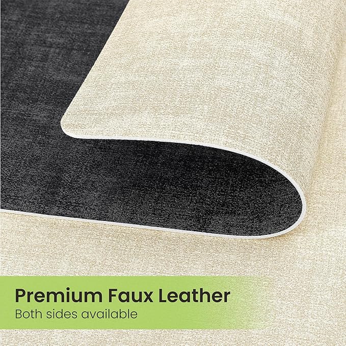 Placemats Set of 4, Faux Leather Heat Resistant Wipeable Placemats, Dual Sided Waterproof Oilproof Washable Table Mats with Coaster, Suitable for Kitchen, Dining, Table Decor (4, Black Beige)