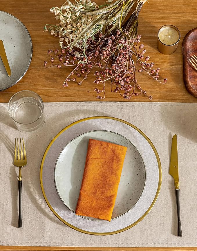 Linen Table Placemats Set of 12 Washable Neutral Beige Dinner Table Mats Modern Farmhouse Rustic Dining Room Decor Heat Resistant Water Repellent 12x18 Inch