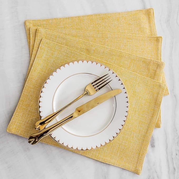 Home Brilliant Dining Placemats Set of 6 Heat Resistant Dining Table Place Mats for Kitchen Table for Placemats Decoration for Dinner Fall Winter Decor, 13 x 19 inches, Yellow