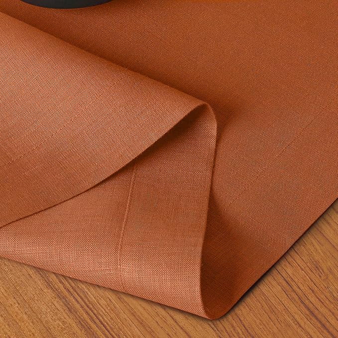 D'Moksha Homes Linen Rust Table Runner 48 Inches - 100% Pure Linen Table Runner 14 x 48 Inch for Coffee Tables, Dresser, Spring, Easter - Machine Washable