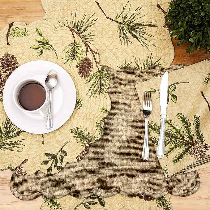 C&F Home Woodland Retreat Pinecone & Pine Needles 100% Cotton Round Scalloped 17" Single Placemat All Seasons Fall Autumn Harvest Summer Lodge Log Cabin Reversible Machine Washable Kitchen Dining