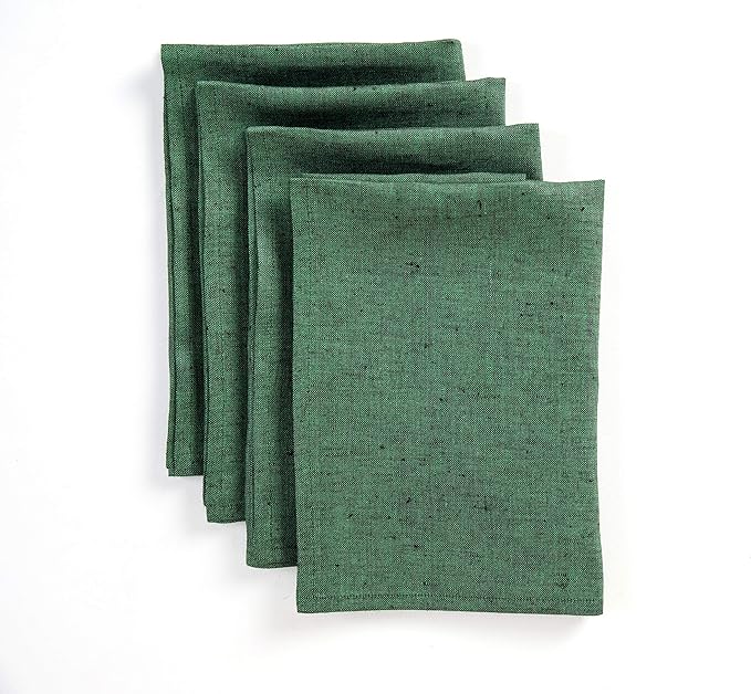 Solino Home Linen Napkins Set of 4-100% Pure Linen Forest Green Dinner Napkins Cloth 20 x 20 Inch for Winter, Easter, St Patricks Day - Athena, Handcrafted and Machine Washable